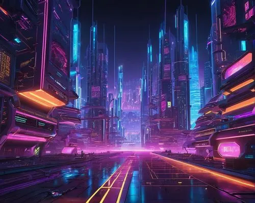 cybercity,cyberia,cyberscene,cyberpunk,cybertown,futuristic landscape,metropolis,cyberworld,polara,colorful city,synth,fantasy city,hypermodern,futuristic,neon arrows,tron,cyberview,cyberport,microdistrict,cityscape,Illustration,Vector,Vector 19