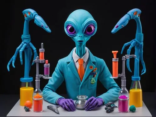 bunsen burner,chemical laboratory,bacteriophage,fish-surgeon,laboratory,extraterrestrial,biologist,science education,extraterrestrial life,evangelion unit-02,laboratory information,chemist,articulated manikin,scientist,composite,laboratory equipment,pipette,collection of ties,3d figure,a wax dummy,Unique,3D,Clay