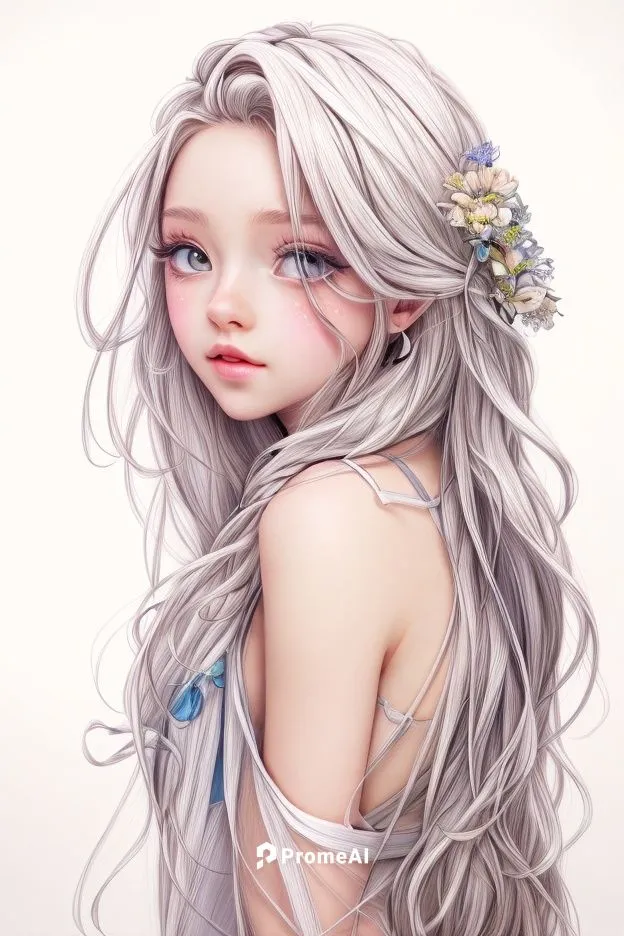  adorable fantasy, very cute, detailed clean line art, sweet beautiful young woman, --ar 2:3,white rose snow queen,elven flower,eglantine,artist doll,elven,violet head elf,fantasy portrait,white bloss