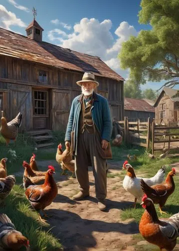 chicken yard,barnyard,lumbago,farmyard,chicken farm,farmer,Illustration,Children,Children 03