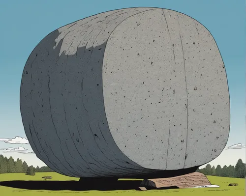 Describe the weight of a heavy boulder using sensory details.,round bales,round bale,round hut,balanced boulder,snow bales,swiss ball,stone ball,wallyball,ball of paper,granite dome,round house,round 