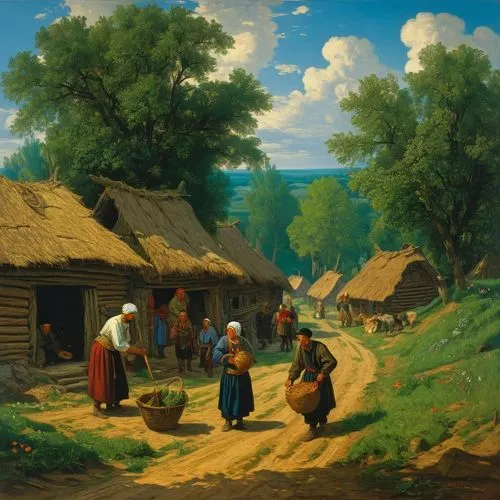 Ukrainian villagers,village scene,agricultural scene,bosniaks,kolonics,pilgrims,babitsky,perov,rural landscape,dossi,khokhloma painting,moldavians,sellers,village life,gleaners,lobanov,belarusians,uro