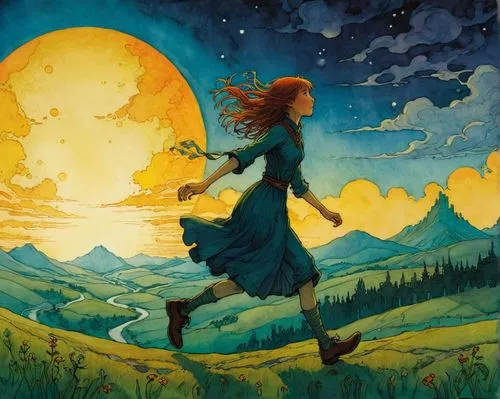 little girl in wind,fae,blue moon rose,violinist violinist of the moon,rosa ' amber cover,fairies aloft,faerie,merida,fantasy picture,way of the roses,virginia sweetspire,faery,free land-rose,moonrise,children's fairy tale,spring equinox,flying dandelions,hanging moon,summer solstice,jessamine,Illustration,Realistic Fantasy,Realistic Fantasy 04