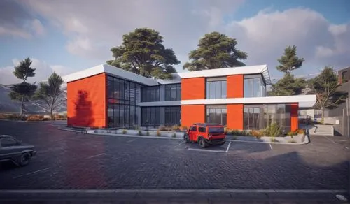 fire station,3d rendering,prefabricated buildings,school design,fire and ambulance services academy,residencial,Photography,General,Sci-Fi