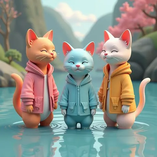 gatos,cat family,cute cartoon image,three friends,georgatos,jyj