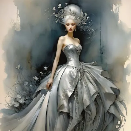 white rose snow queen,peignoir,fairy queen,wedding gown,the bride,bridal gown,Illustration,Realistic Fantasy,Realistic Fantasy 16