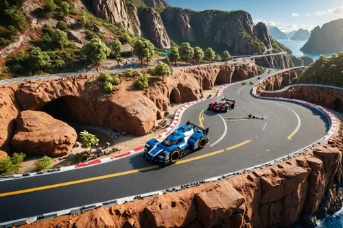 racing road,radiator springs racers,trackmania,steep mountain pass,road racing,motorland,Photography,General,Realistic