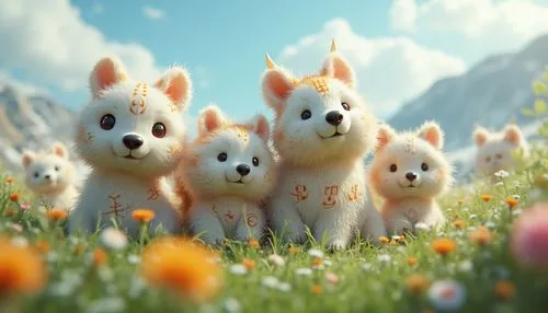 samoyeds,corgis,pomeranians,samoyed,pomeranian,color dogs,Unique,3D,3D Character