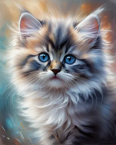 siberian cat,blue eyes cat,cat with blue eyes,himalayan persian,cat on a blue background,british longhair cat,Conceptual Art,Daily,Daily 32