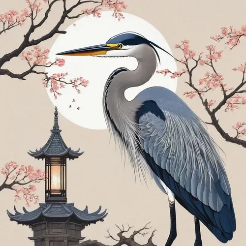 blue heron,flower and bird illustration,heron,crane,herons,gray heron,pacific heron,spoon heron,egrets,japanese art,ardea,kawase,japanese lantern,ornamental bird,egretta,oriental painting,asian bird,white-faced heron,blue birds and blossom,bird illustration,Unique,Design,Logo Design