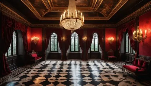 ornate room,checkered floor,hallway,victorian room,royal interior,entrance hall,danish room,ballroom,corridor,anteroom,château de chambord,enfilade,corridors,antechamber,foyer,parlor,empty interior,hallway space,baccarat,dining room,Art,Classical Oil Painting,Classical Oil Painting 16