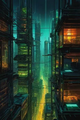 cityscape,metropolis,cyberpunk,cybercity,cybertown,bladerunner,microdistrict,city at night,dystopian,high rises,futuristic landscape,city blocks,urban,skyscraper town,skyscrapers,fantasy city,skyscraper,kowloon,highrises,destroyed city,Art,Artistic Painting,Artistic Painting 27