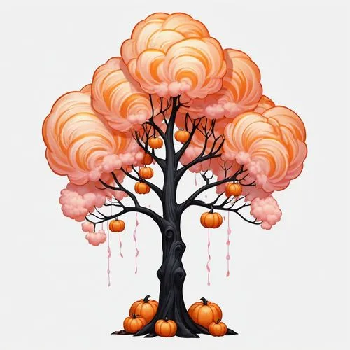 tangerine tree,autumn cupcake,peach tree,persimmon tree,autumn tree,halloween bare trees,Illustration,Abstract Fantasy,Abstract Fantasy 11