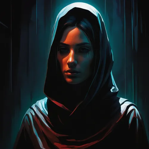 darth talon,the nun,hooded,the prophet mary,abaya,red riding hood,digital painting,cloak,burqa,hijab,hooded man,cg artwork,sci fiction illustration,world digital painting,jaya,hijaber,echo,jedi,digital art,assassin,Art,Artistic Painting,Artistic Painting 34