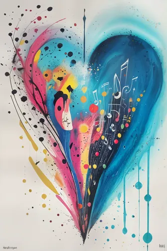 colorful heart,music,musica,musical notes,music note,music notes