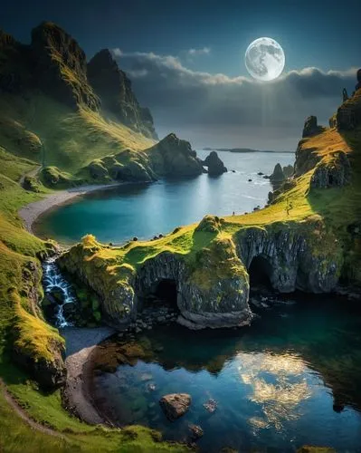 fantasy landscape,beautiful landscape,isle of skye,islandia,landscapes beautiful,nature wallpaper,landscape background,fantasy picture,faroese,nature landscape,iceland,an island far away landscape,moonlit night,eastern iceland,lunar landscape,beautiful lake,schottland,coastal landscape,icelandic,natural scenery,Photography,General,Fantasy