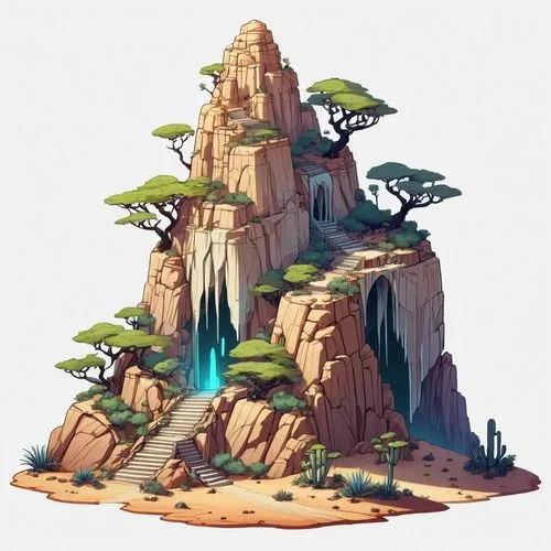 mushroom island,a small waterfall,brown waterfall,mushroom landscape,floating island,fairy chimney,Illustration,Abstract Fantasy,Abstract Fantasy 11