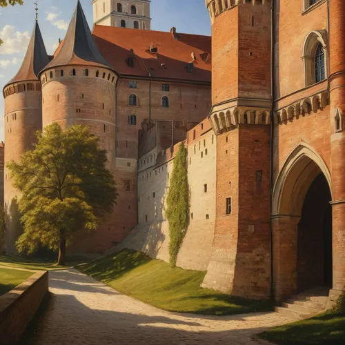 Generate apply light and shadow style very clearly. Painting in oil technique. Generate the historic Wawel Castle in Warsaw. ,zamek malbork,medieval castle,bach knights castle,moritzburg castle,waldec