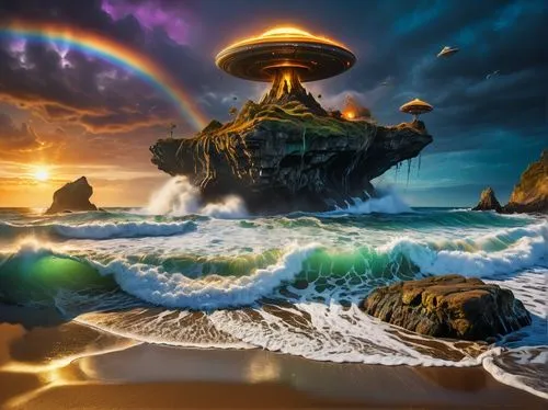 mushroom landscape,mushroom island,alien world,alien planet,fantasy picture,fantasy landscape,Photography,General,Fantasy