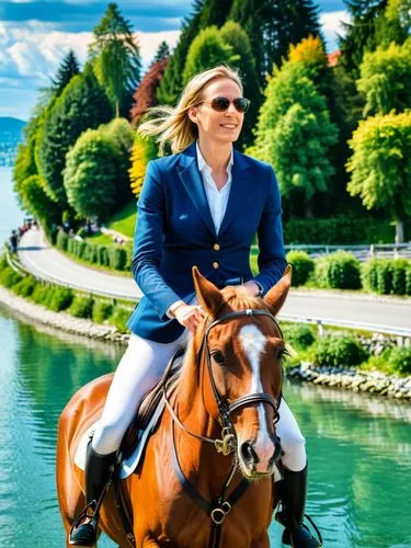 When Alice Weidel is on her horse-ride through the constituency on Lake Constance, she radiates a special grandeur.,a smiling woman rides on the back of her horse,gibernau,kiberlain,equestrian,glorfin