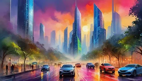 colorful city,futuristic landscape,world digital painting,cityscape,guangzhou,city scape,city skyline,city highway,landscape background,fantasy city,skyscrapers,skyline,cityscapes,kinkade,fantasy landscape,urbanworld,digital painting,cybercity,cities,cityzen,Illustration,Paper based,Paper Based 24