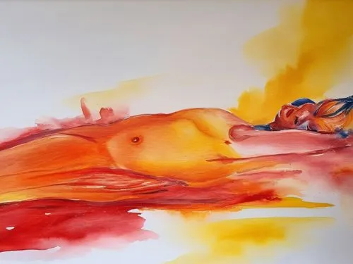 uvi,watercolour fox,woman laying down,eruptive,lascaux,recumbent,fischl,odalisque,chhinnamasta,woman on bed,kippenberger,marcil,aquarelle,cesarean,abstract watercolor,watercolour paint,watercolor painting,recumbents,watercolor paint strokes,arterburn,Illustration,Paper based,Paper Based 24