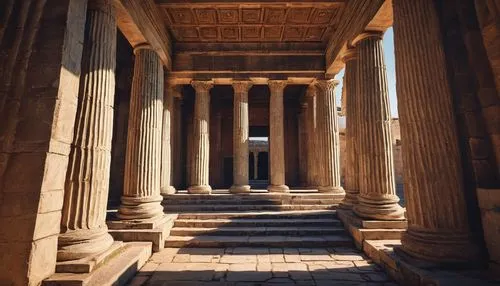 peristyle,colonnaded,greek temple,doric columns,glyptothek,baalbek,temple of diana,celsus library,columns,colonnades,propylaea,pillars,leptis,roman temple,pergamon,artemis temple,erechtheion,ephesus,colonnade,egyptian temple,Art,Classical Oil Painting,Classical Oil Painting 31