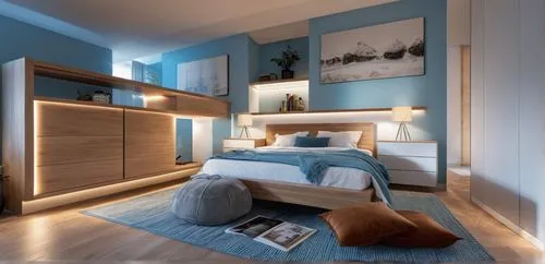 Modern Interior Design, modern bedroom, timber, light blue blanket
,modern room,search interior solutions,sleeping room,bedroom,room divider,guestroom,smart home,guest room,danish room,modern decor,bl