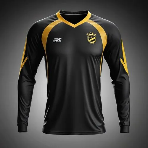 Design a Mockup jersey (long sleeve). The jersey has gore skin on the front, colors, front position, object floating on a black background,sports jersey,long-sleeve,sports uniform,maillot,bicycle jers