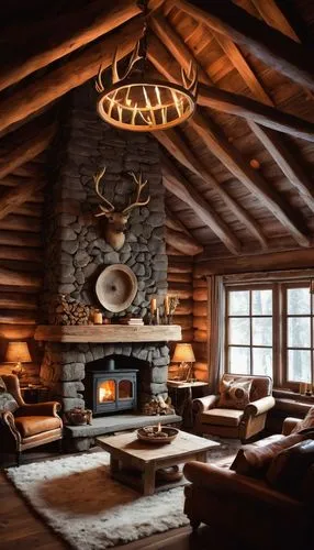 log home,fireplace,fire place,log cabin,warm and cozy,the cabin in the mountains,coziness,coziest,log fire,rustic aesthetic,cabin,fireplaces,livingroom,wooden beams,chalet,family room,lodge,rustic,living room,great room,Illustration,Realistic Fantasy,Realistic Fantasy 12