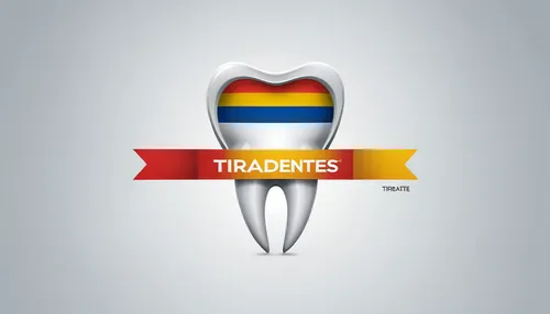 Create a minimalist logo for "Tiradentes", the colors are white, the iconic elements, white tooth, must be in the logo, detailed and precise, white background,odontology,trowel,traeuble,treble cleft,t