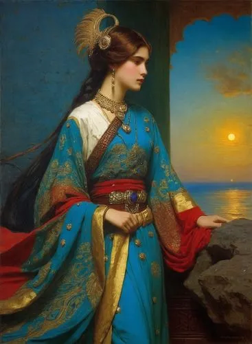 ariadne,prinsep,accolade,clytemnestra,pistole,hypatia,cleopatra,melpomene,perugini,circe,leighton,orientalist,lucretia,zenobia,apollonia,principessa,thyatira,ippolito,knippa,isolde,Art,Classical Oil Painting,Classical Oil Painting 42