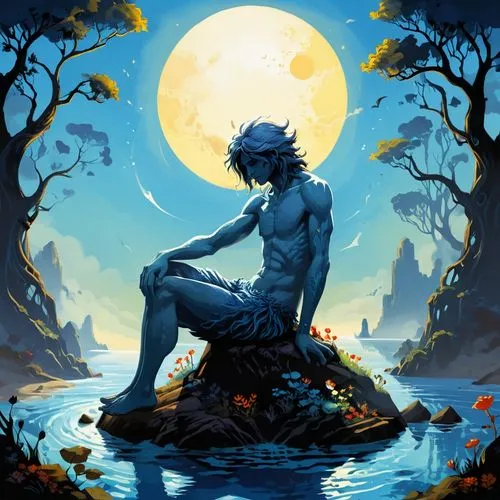 naiad,mononoke,blue moon,satyr,lycanthropy,fauns,satyrs,faun,djinn,halloween illustration,the night of kupala,halloween background,moonlit night,actaeon,avialae,moonlight,samhain,moonlit,pumpkinhead,werewolf,Unique,Pixel,Pixel 05