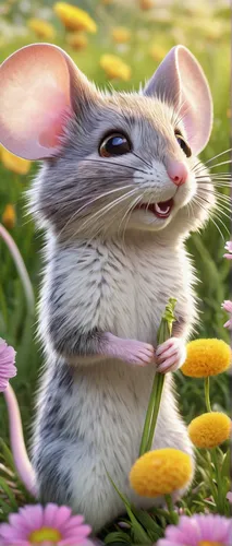 field mouse,grasshopper mouse,jerboa,dormouse,flower animal,mouse,straw mouse,musical rodent,ratatouille,mouse bacon,meadow jumping mouse,mice,rat,cute cartoon character,flower cat,rataplan,rat na,chinchilla,aye-aye,color rat,Illustration,Realistic Fantasy,Realistic Fantasy 12