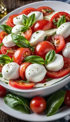 Caprese Salad in bowl,insalata caprese,caprese,caprese salad,bocconcini,torta caprese,sicilian cuisine,tomato mozzarella,roma tomatoes,mediterranean diet,burrata,mediterranean cuisine,italian cuisine,