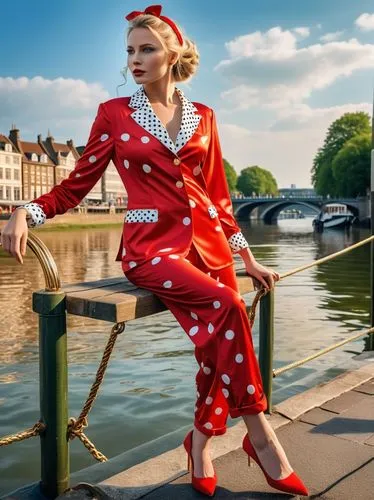 As you gaze upon the stunning portrait of a charming, red sporty Lady with fiery red pyjamas, your eyes follow the regal eyes. Her regal features and regal appearance make her eye, while her blonde fl