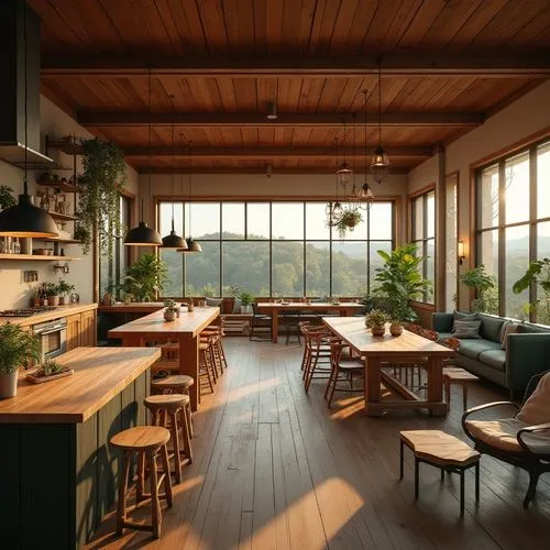 breakfast room,loft,alpine restaurant,kitchen interior,the coffee shop,dining room,zakka,coffee shop,modern kitchen interior,teahouse,chefs kitchen,sunroom,cafe,big kitchen,greenhaus,kitchen table,kitchen,the kitchen,wood casework,modern kitchen,Photography,General,Realistic