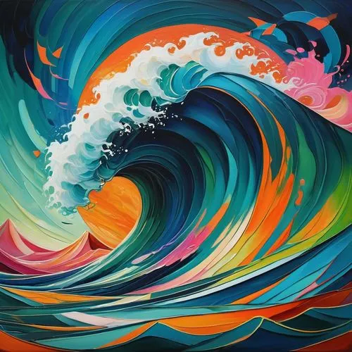 japanese waves,rainbow waves,wave pattern,japanese wave,ocean waves,big wave,Illustration,Abstract Fantasy,Abstract Fantasy 01