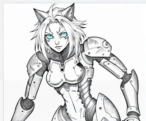 lineart,cat line art,cortana,mono-line line art,cel shading,cyberdog