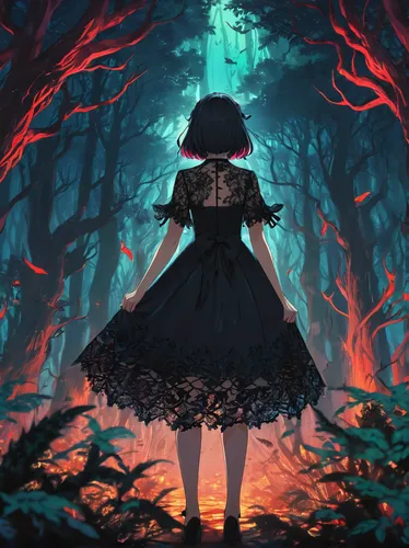 haunted forest,forest dark,black forest,ballerina in the woods,forest of dreams,fae,in the forest,enchanted forest,girl with tree,forest,forest background,the forest,fairy forest,red riding hood,acerola,the girl next to the tree,forest walk,the forest fell,forest clover,holy forest,Illustration,Japanese style,Japanese Style 03