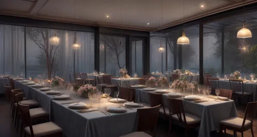 昏暗时尚的晚宴背景,fine dining restaurant,dining room,new york restaurant,alpine restaurant,exclusive banquet,3d rendering,table arrangement,bistro,restaurant bern,wedding banquet,tablescape,a restaurant,event