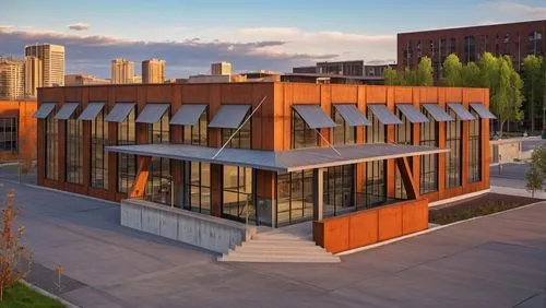 corten steel, city downtown, industrial, evening, concrete wall,uoit,macewan,phototherapeutics,lofts,rit,modern building,macalester,biotechnology research institute,auraria,new building,umkc,ubc,iupui