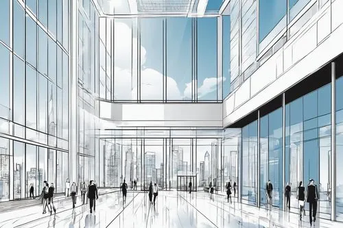 glass facade,renderings,glass facades,revit,unbuilt,glass building,sky space concept,arcology,skyways,difc,firstcity,daylighting,glass wall,citicorp,3d rendering,oscorp,artium,lexcorp,sketchup,megaproject,Illustration,Black and White,Black and White 04