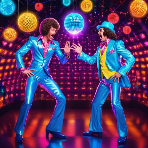 Create a comedic dialogue between two characters arguing about a blue waffle.,disco,go-go dancing,mirror ball,entertainers,disco ball,discobole,70s,artists of stars,prism ball,70's icon,boogie woogie,