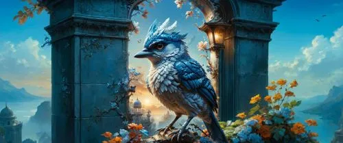 fantasy picture,fantasy art,portal,owl background,blue door,grandfather clock,blue parrot,ravenclaw,blue bird,neverwinter,sorceror,owl,nocturnal bird,legendarium,cuckoo clock,bird kingdom,beautiful wallpaper,clockmaker,book wallpaper,garuda