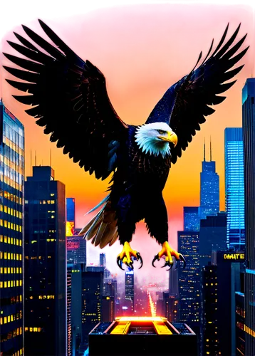 American eagle, dark silhouette, spread wings, sharp talons, strong beak, majestic pose, feathers detailed, patriotic symbol, golden light outline, dramatic composition, low-key lighting, high contras