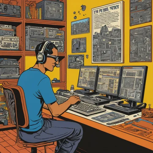 control desk,switchboard operator,control center,telephone operator,dispatcher,audio engineer,call center,mixing engineer,radio relay,flight engineer,computer room,transmitter station,call centre,mixing desk,working space,sound engineer,in a working environment,disc jockey,music workstation,old elektrolok,Illustration,Vector,Vector 15