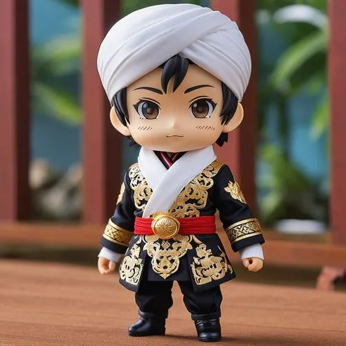 “Create a 3D image of a male nendoroid figure with the following details: 3D printed clothes as accessories, using Thermoplastic Polyurethane (TPU) Fabric material. The shirt has 3 circular buttons ma