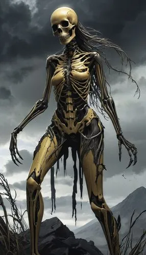 the woman's skin is a deep, inky yellow, and her eyes are a wide, curious smile. She's just become a terrifying creature, with its powerful limbs resembling her. Her body, like a cloak of slime, resem