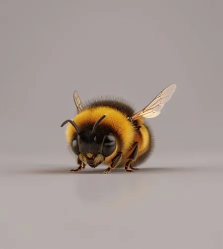 真实的可爱蜜蜂，大眼睛，小翅膀,a close up s of a bee on grey background,bee,megachilidae,apis mellifera,bombycillidae,fur bee,drone bee,Photography,General,Realistic